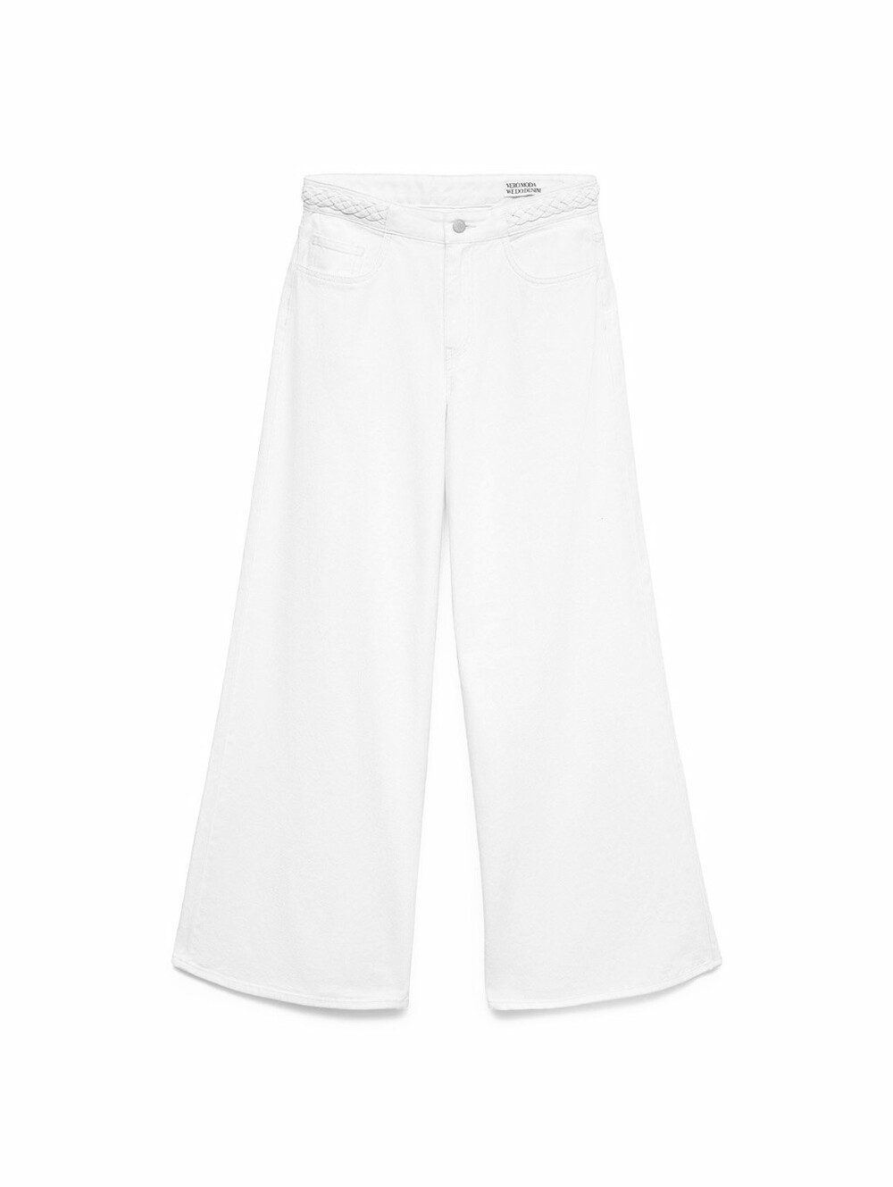 Vero Moda Wide Leg Braided Waistband Jeans – Bright White, Women's 28